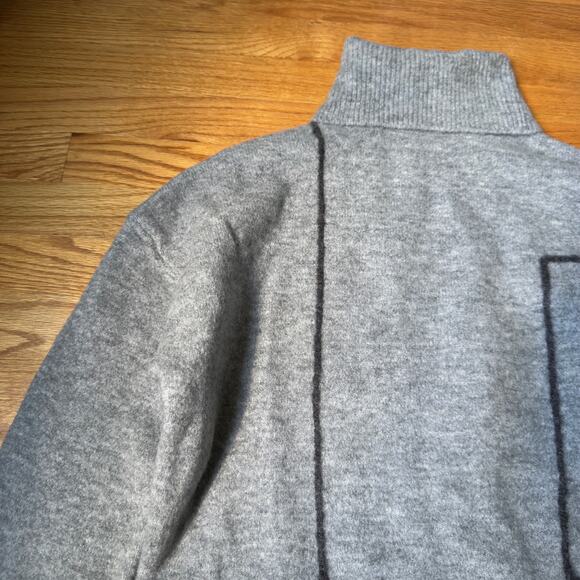 Zara Sweater Gray Black Print Mock neck Block Cozy Fall Winter Minimalist - Picture 3 of 7